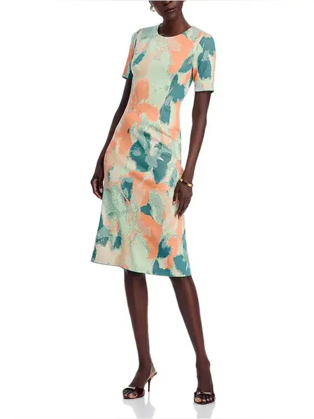 Misook Womens Short Sleeve Midi Dress Pattern Colorful Dress Size L - Picture 2 of 5